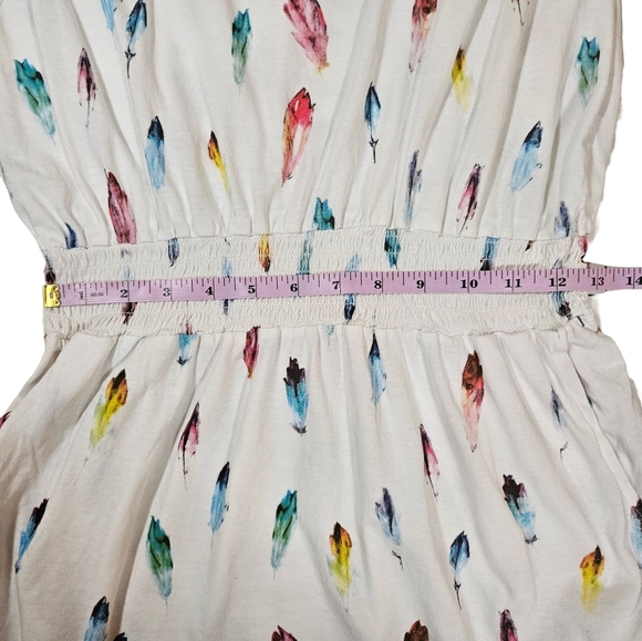 Swildens Beach Cover Up Dress, White W/ Colorful Feathers, Small - Picture 8 of 9
